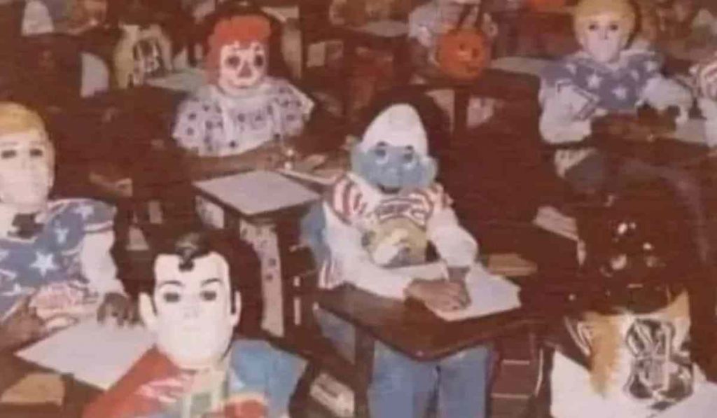 students wearing creepy Halloween costumes