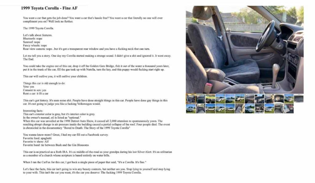Toyota Corolla for sale on Craigslist