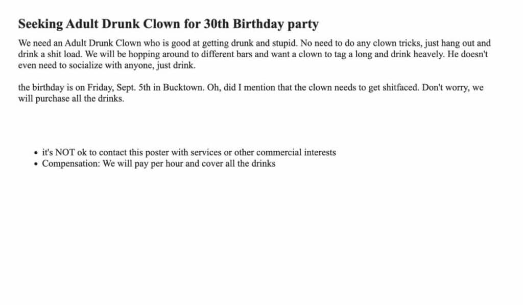 seeking adult drunk clown online