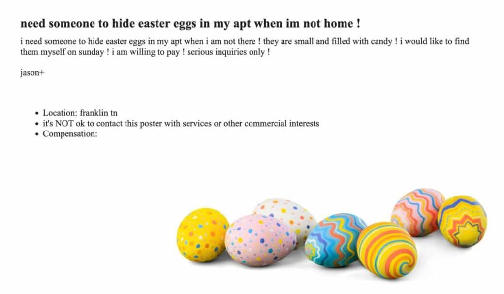 Easter eggs in funny ads on Craigslist