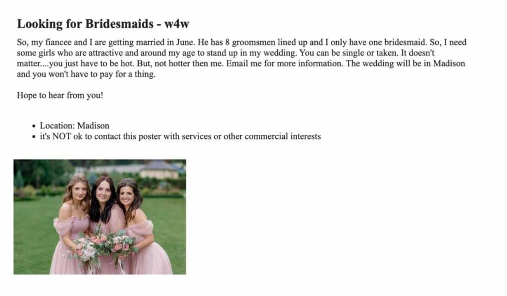finding bridesmaids on Craigslist