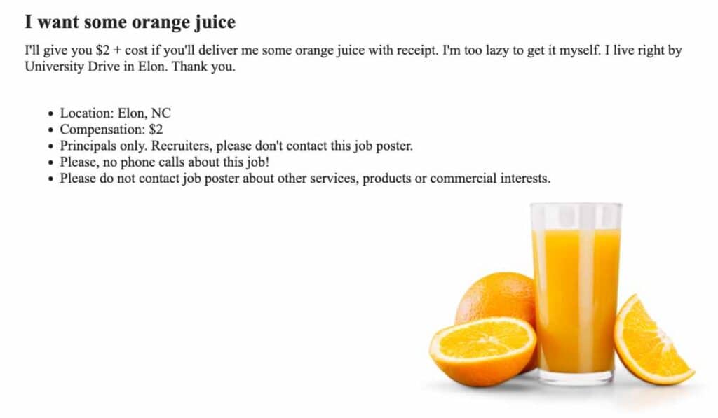 funniest things on Craigslist - someone to fetch orange juice