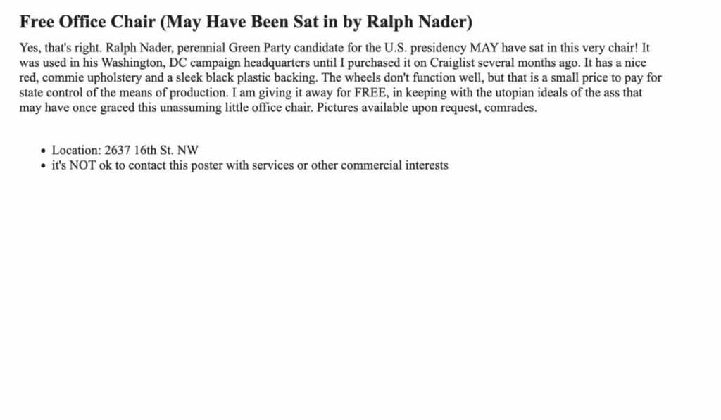 best of craigslist - Ralph Nader Chair