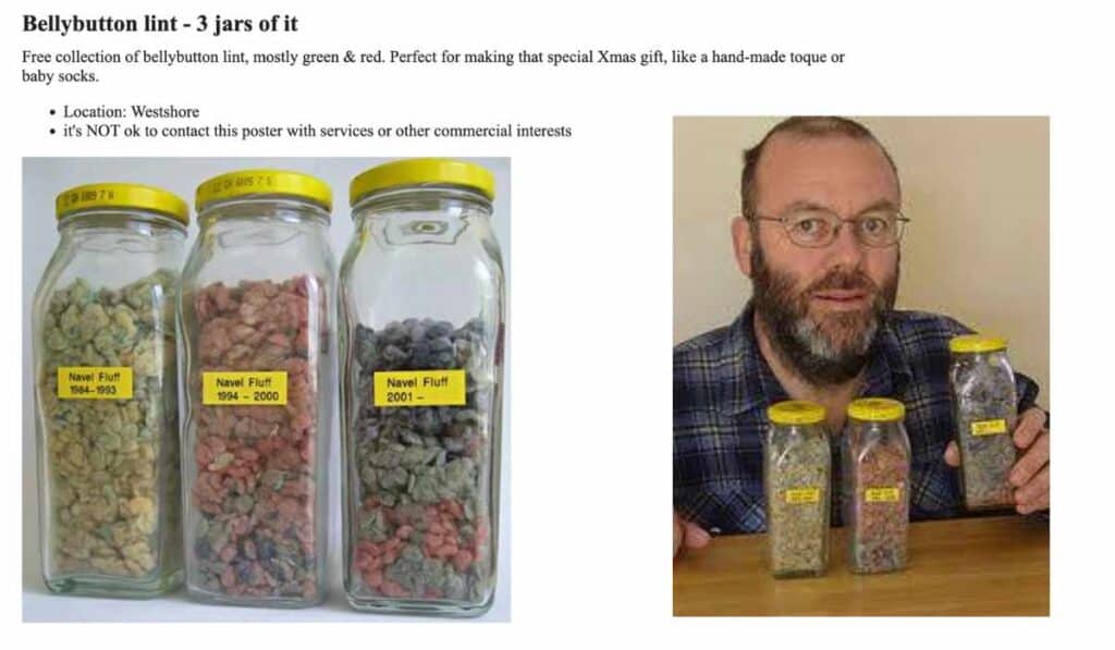 bellybutton lint jar - funniest craigslist ads