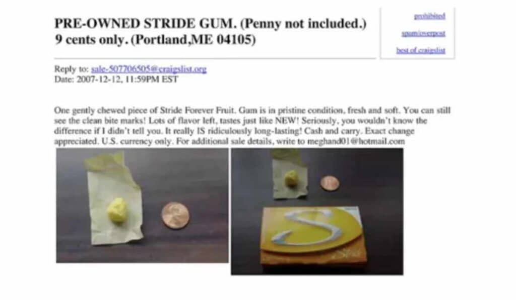 craigslist fail - gently chewed chewing gum