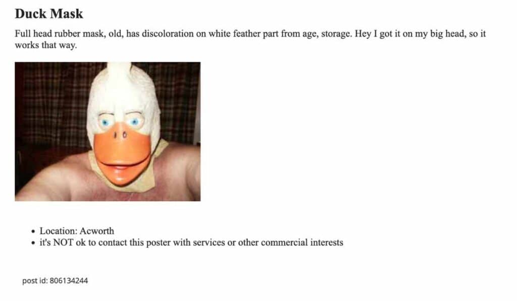 old duck mask ad