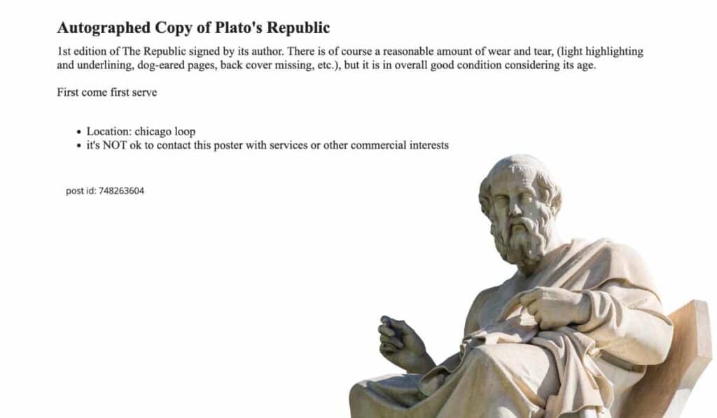 best of craigslist - Autographed Copy of Plato's Republic