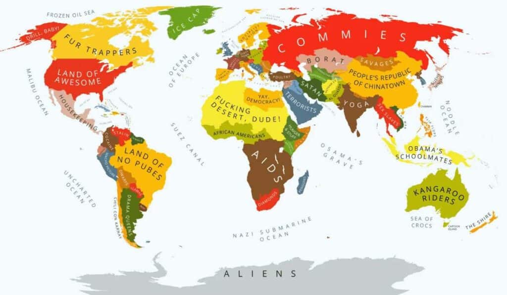 The World According to Americans - unusual map of the world